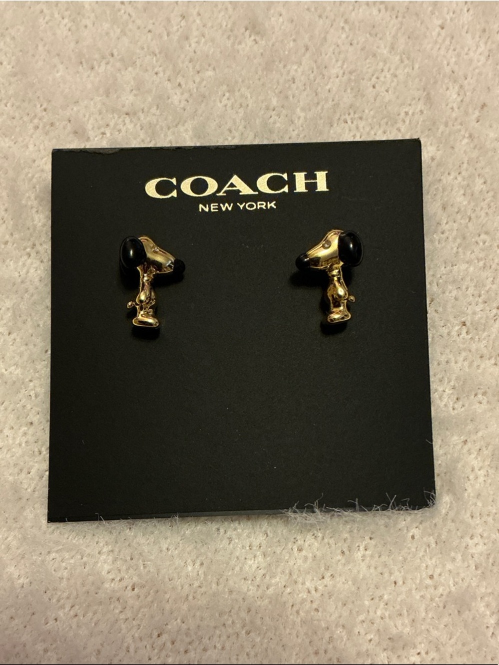 Coach Gold-tone Snoopy Head Stud Earrings with Black Accents - Picture 2 of 4